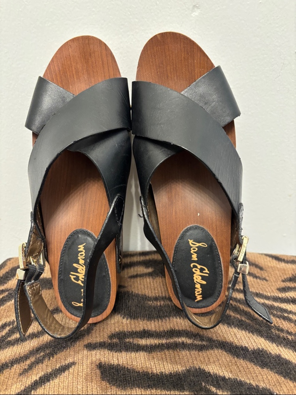 Sam Edelman Black Leather Crossband Slingback Sandals